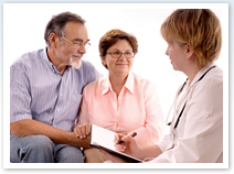 doctor consulting to senior couple